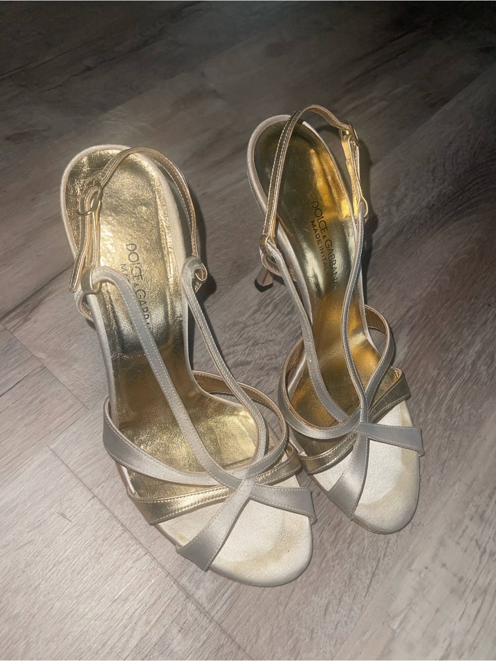 Vintage Dolce & Gabbana Metallic Strappy Slingback Heels Size 37 (US W 7-7.5)